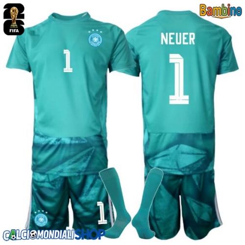 Maglie da calcio Germania Manuel Neuer #1 Portiere Prima Maglia Bambino Mondiali 2026  Manica Corta + Pantaloni corti)